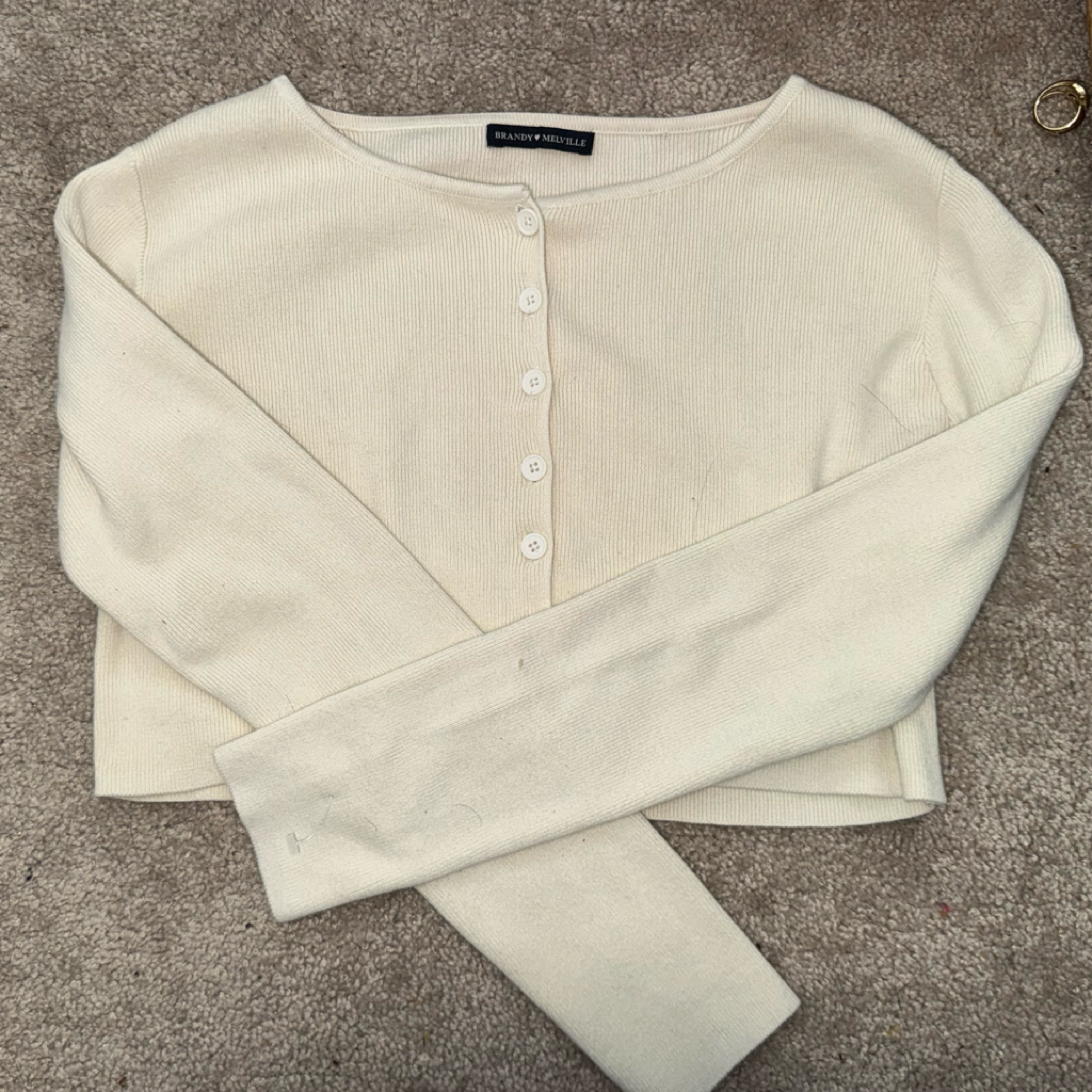 Brandy Melville Cream Button-Front Cropped Knit Sweater